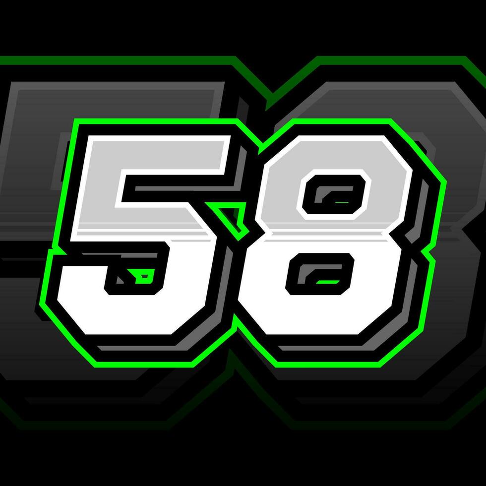 Simple And Shiny Racing Fifty Eight Number Vector Clipart Decal Design