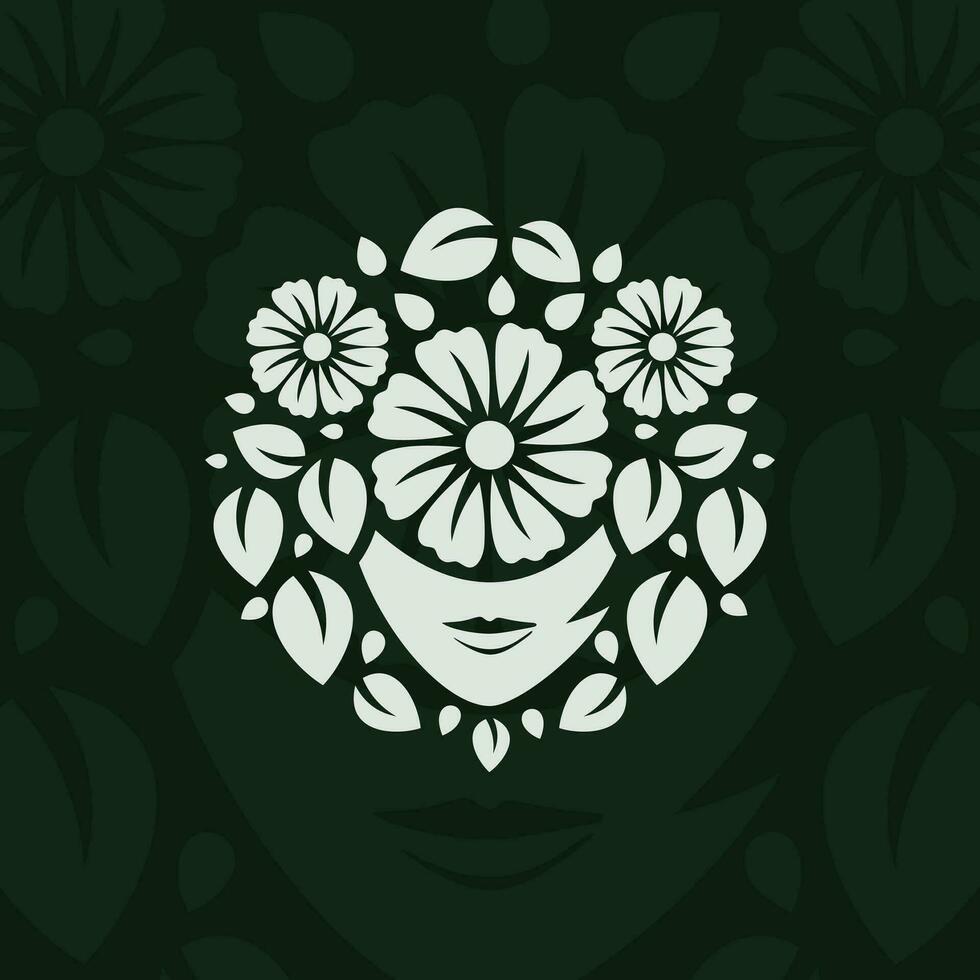 cara mujer silueta botánico ornamento logo vector