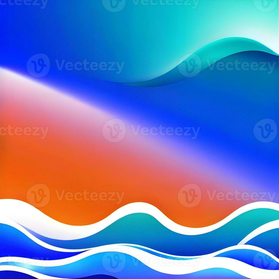 Abstract wavy background in blue tones. Winter cold concept. Bright blurry illustration. The image was created using generative AI. photo