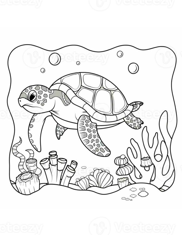 coloring book for kids sea turtle swimming in water photo