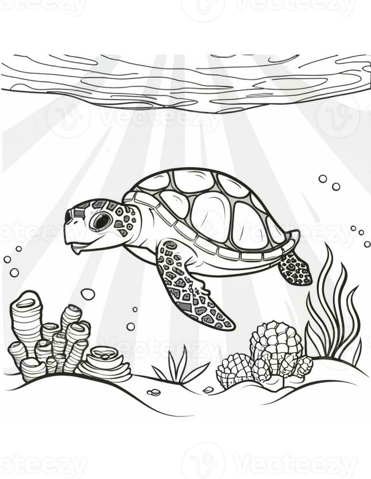 coloring book for kids sea turtle swimming in water photo