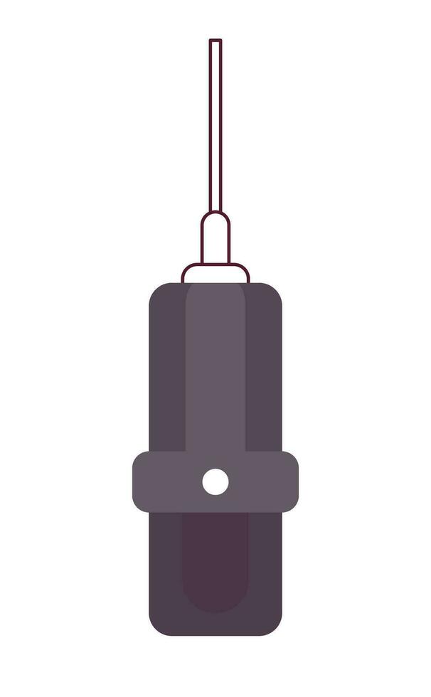 Microphone hanging 2D cartoon object. Vocal performance recording. Podcast audio equipment isolated vector item white background. Announcement message technology color flat spot illustration