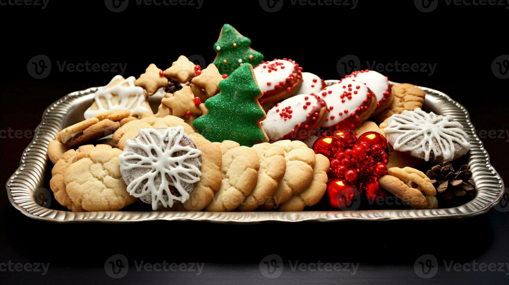 ai generative Close up shot of christmas cookies with beautiful decorations photo