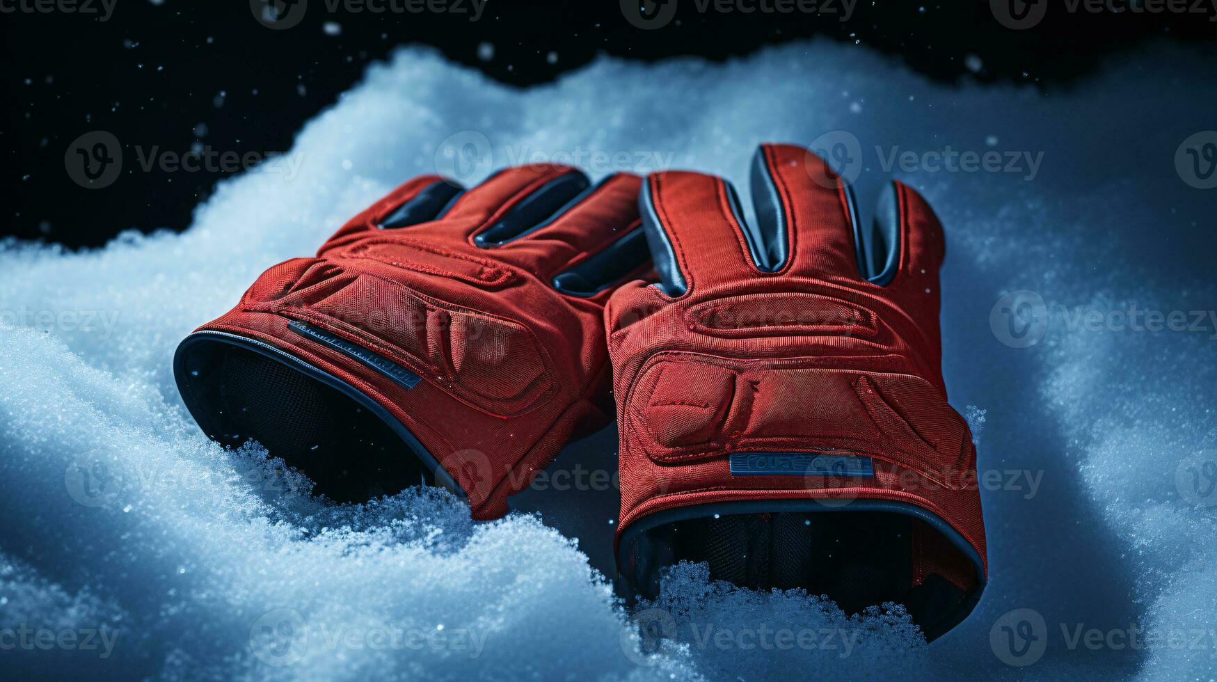 ai generative Mittens, snow gloves in the snow in early morning sunlight photo