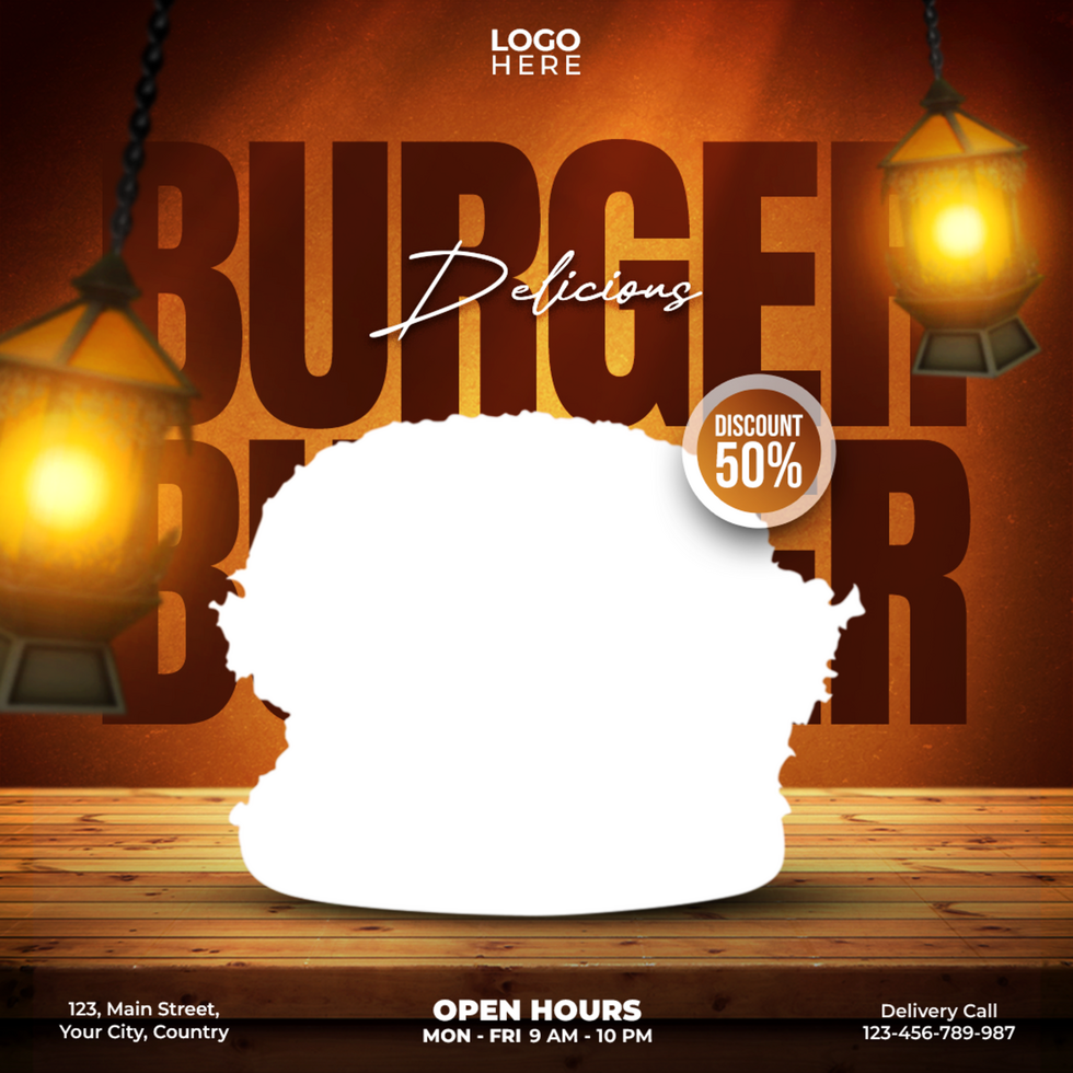 delicious burger poster template with a lantern psd