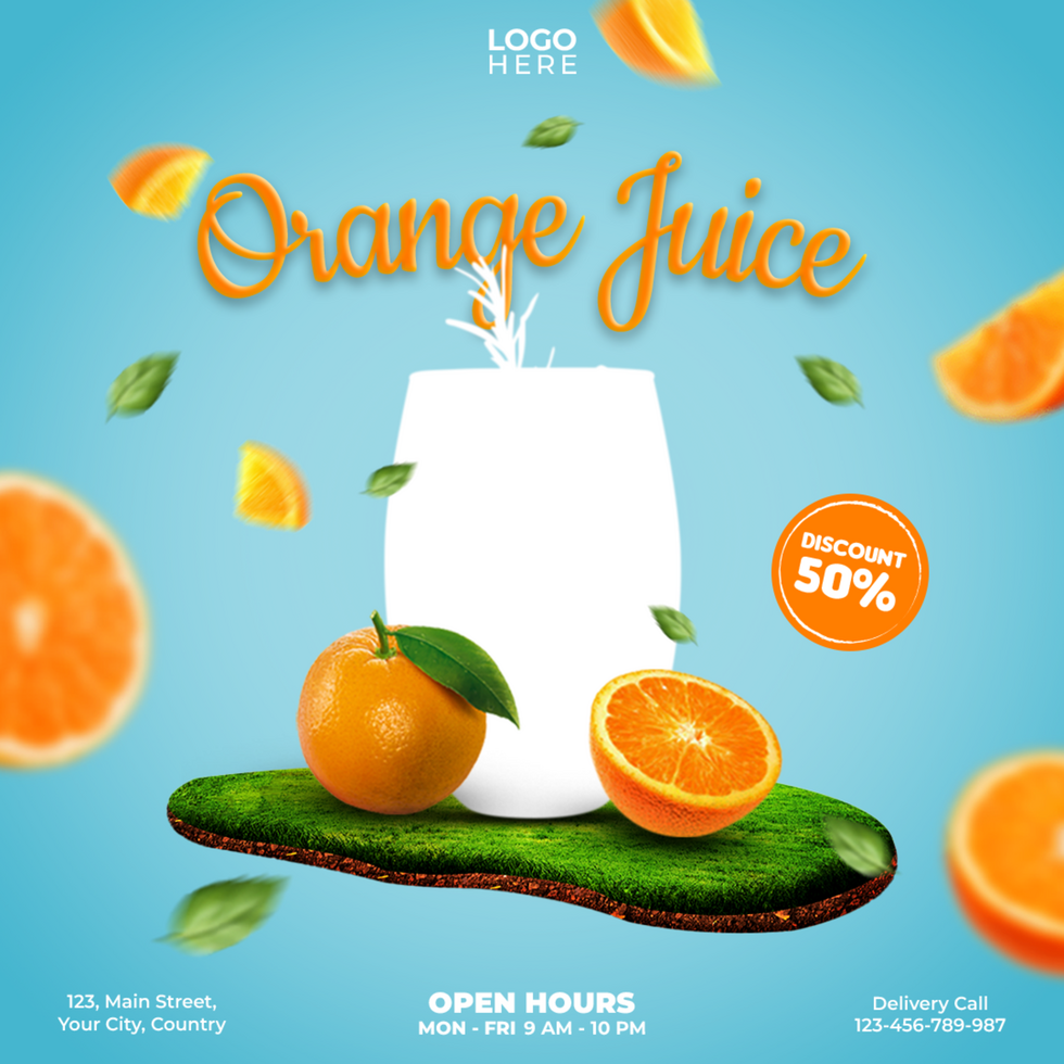 orange juice social media post template design psd