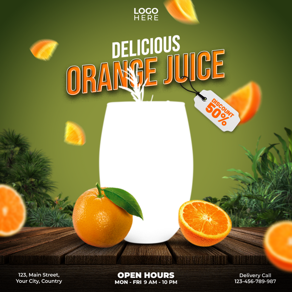 delicioso laranja suco social meios de comunicação postar modelo Projeto psd