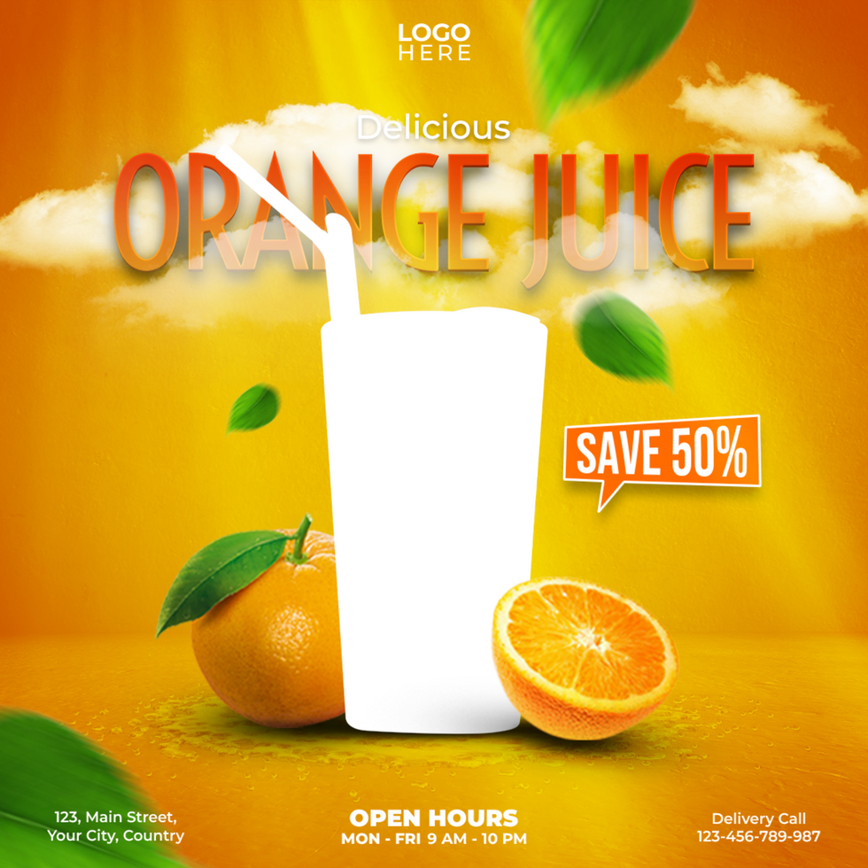 orange juice social media post template design psd