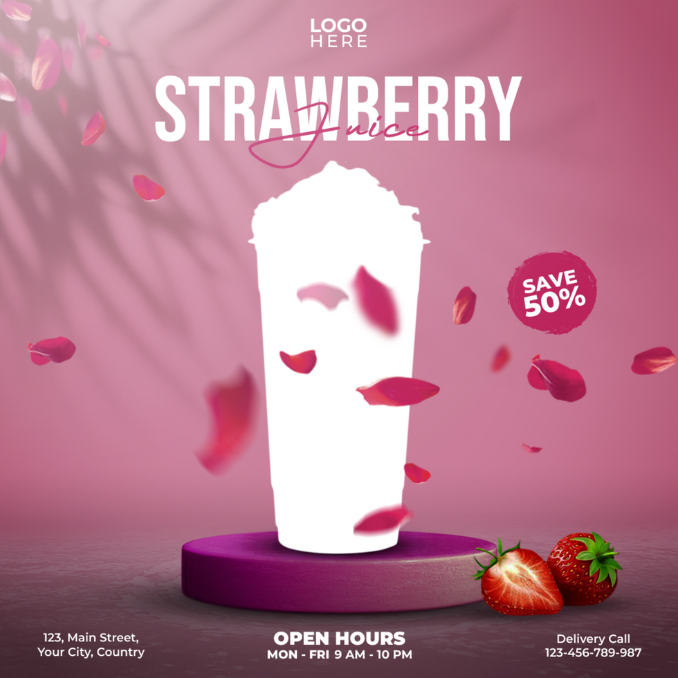 strawberry juice social media post template design psd