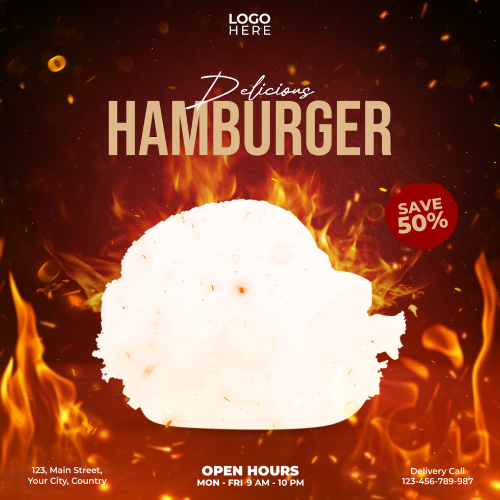 delicious hamburger social media post template design psd