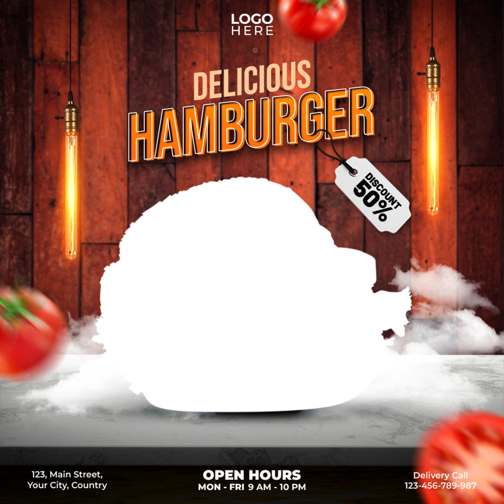 delicious hamburger social media post template design psd