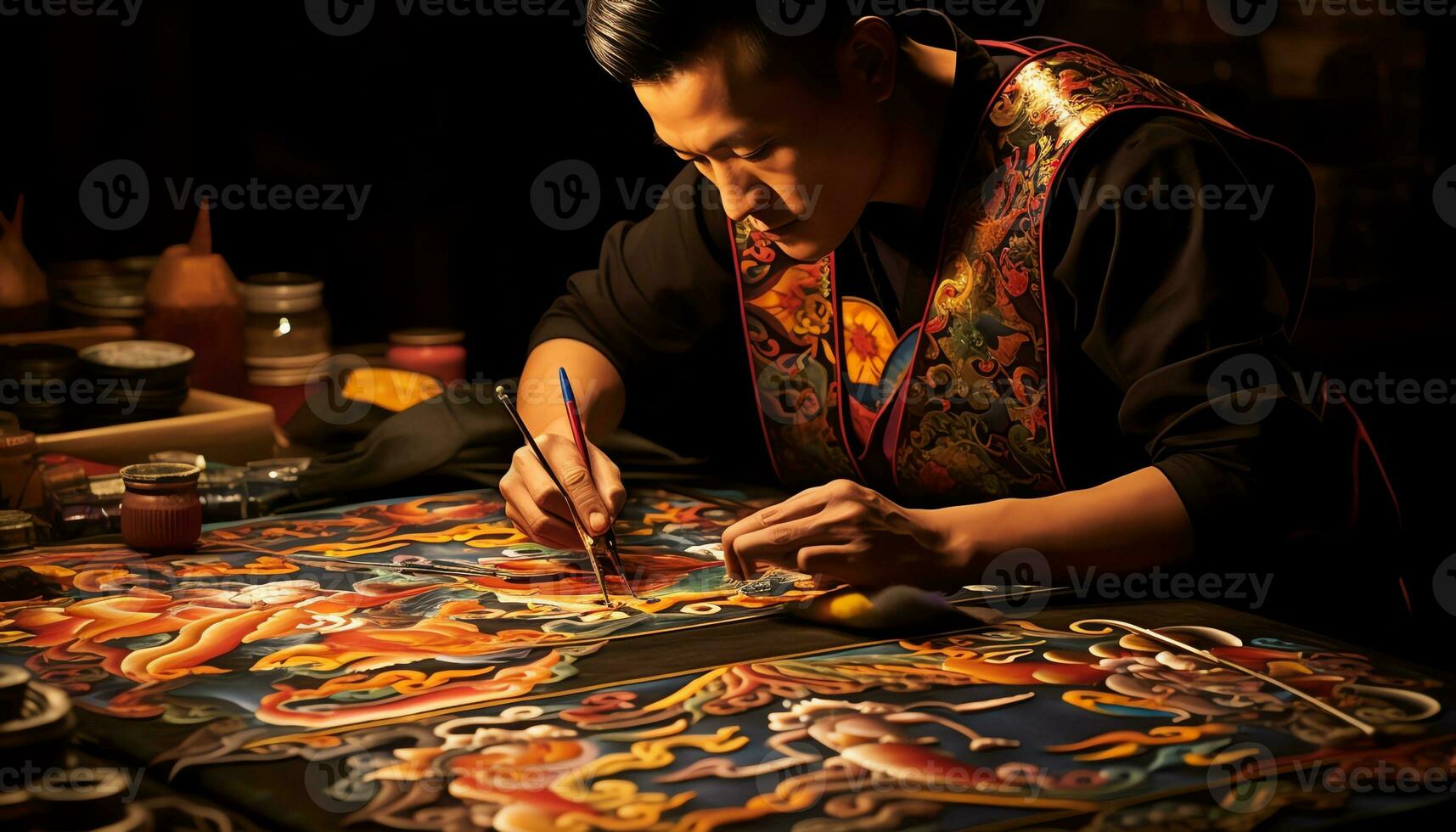 a man is working on a watch in a workshop AI Generated photo