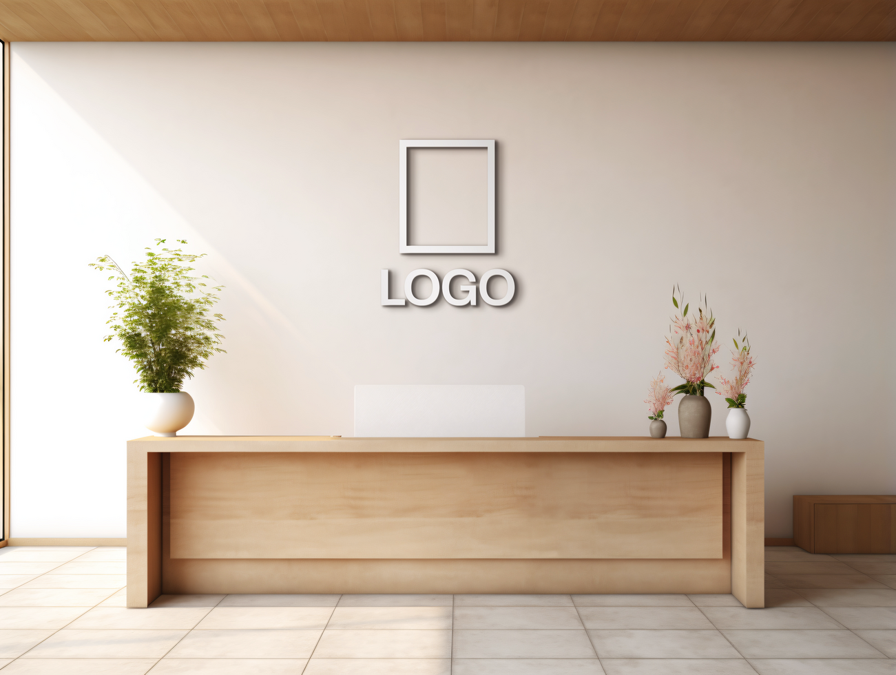 Logo mockup sign mockup design brand identity mockup company logo reception logo mockup branding ai generative background psd