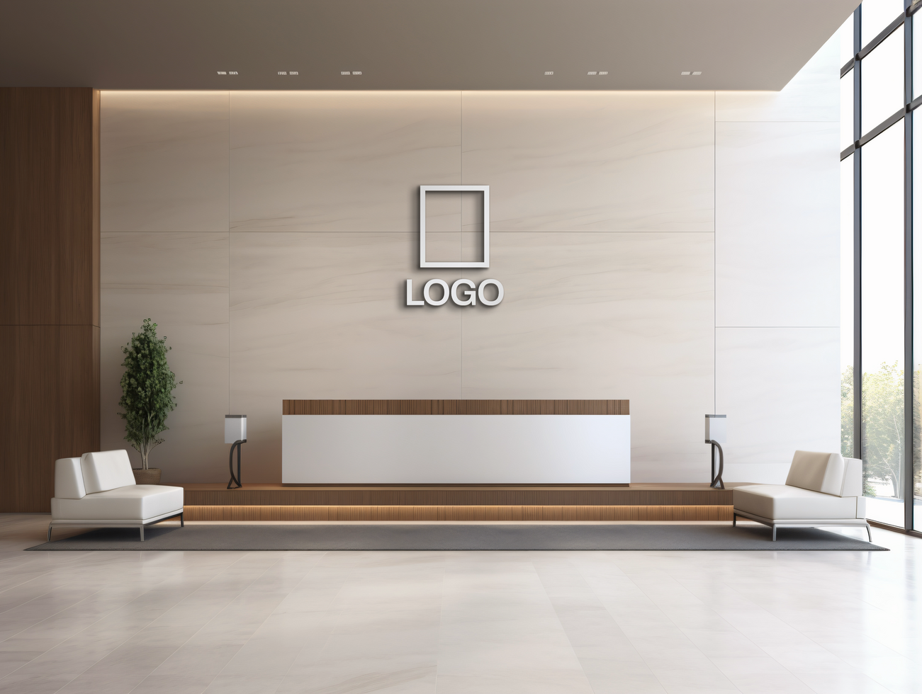 Logo mockup sign mockup design brand identity mockup company logo reception logo mockup branding ai generative background psd
