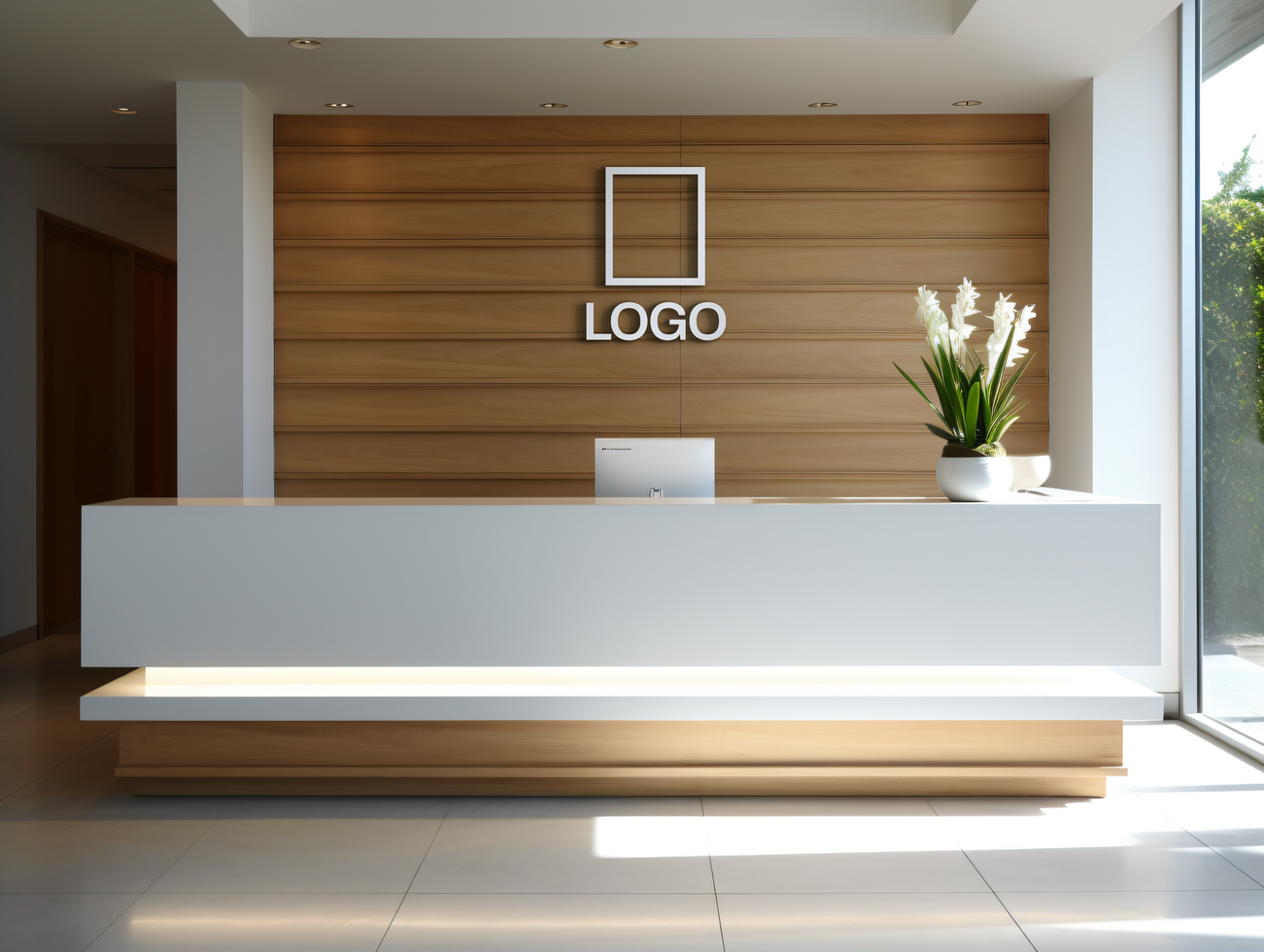 Logo mockup sign mockup design brand identity mockup company logo reception logo mockup branding ai generative background psd