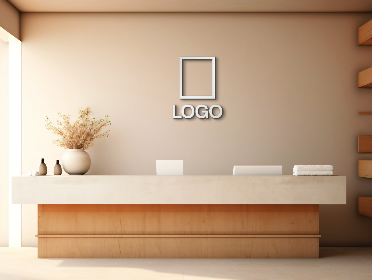 Logo mockup sign mockup design brand identity mockup company logo reception logo mockup branding ai generative background psd