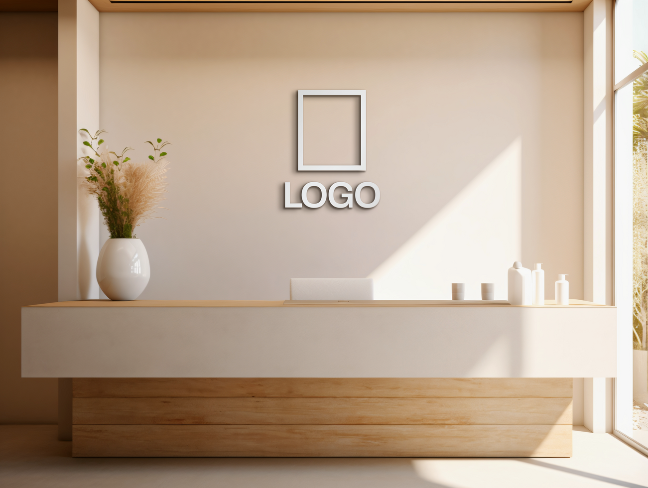Logo mockup sign mockup design brand identity mockup company logo reception logo mockup branding ai generative background psd