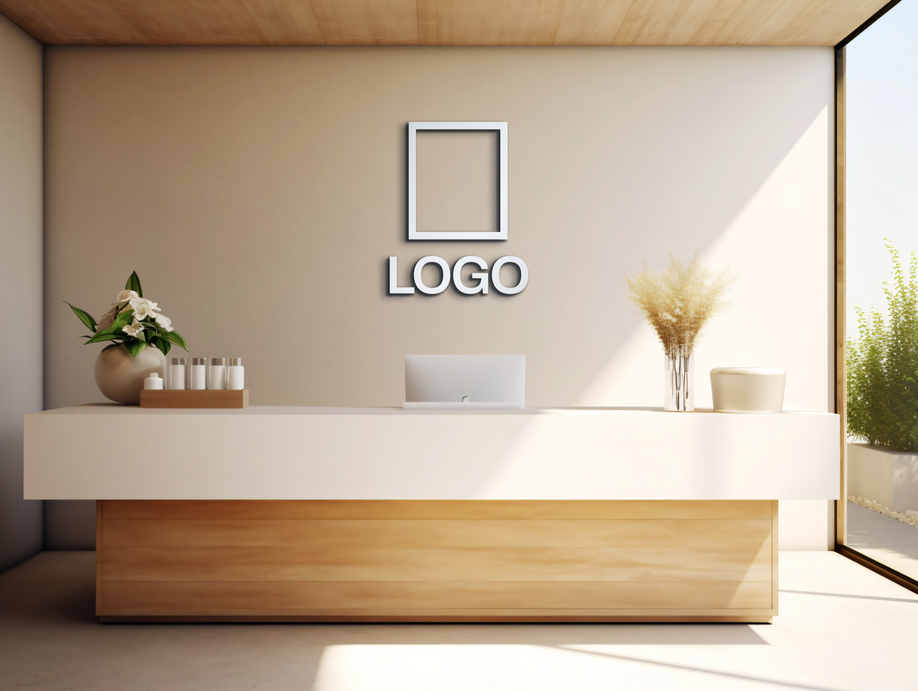 Logo mockup sign mockup design brand identity mockup company logo reception logo mockup branding ai generative background psd