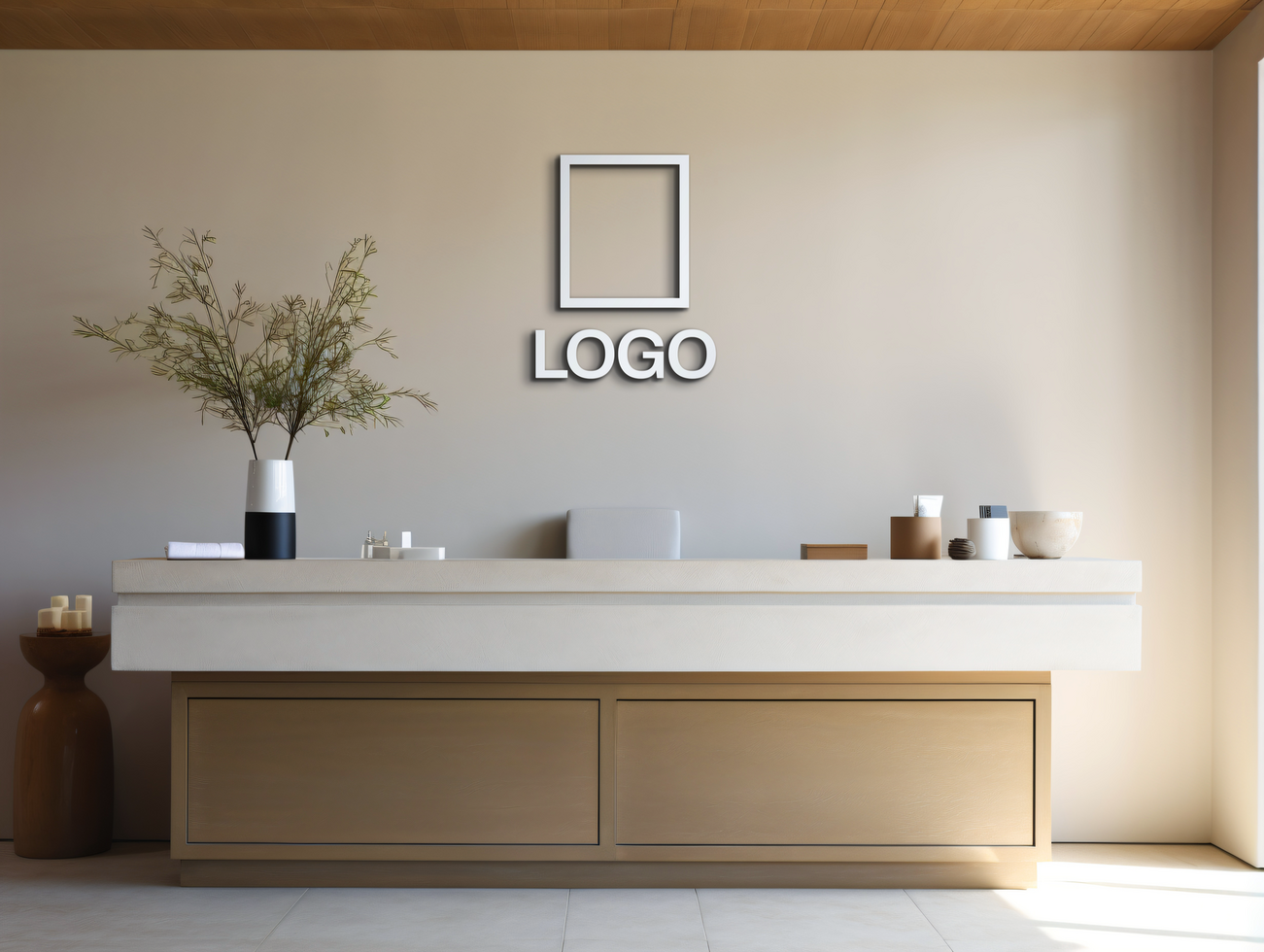 Logo mockup sign mockup design brand identity mockup company logo reception logo mockup branding ai generative background psd