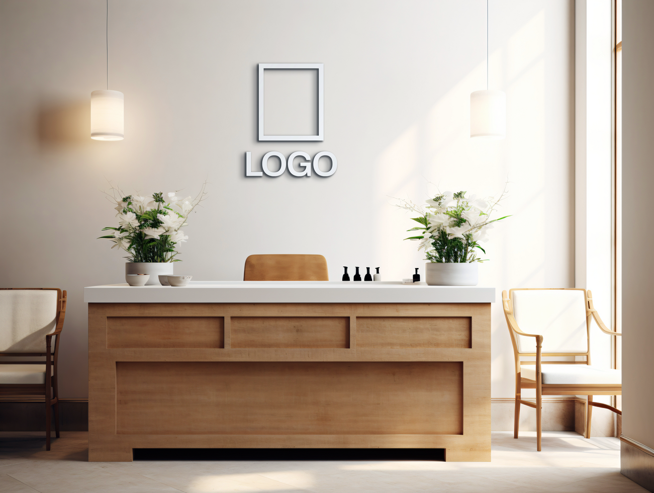 Logo mockup sign mockup design brand identity mockup company logo reception logo mockup branding ai generative background psd