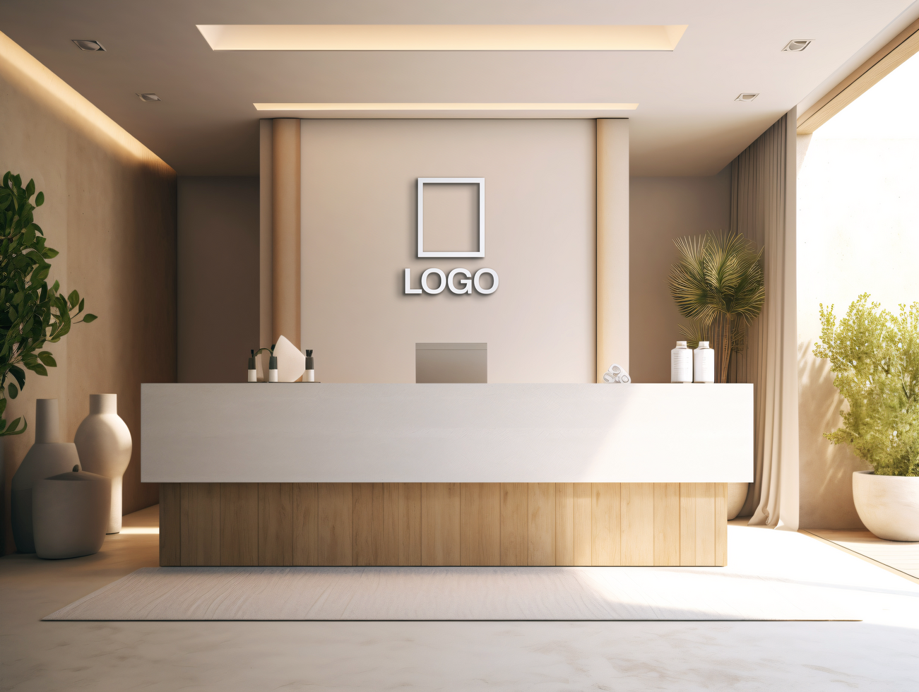Logo mockup sign mockup design brand identity mockup company logo reception logo mockup branding ai generative background psd