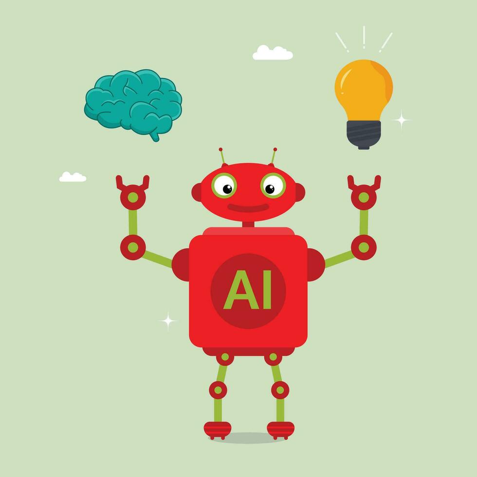 Modern robot artificial intelligence holding brain and idea, artificial intelligence enhance, ai human support concept vector