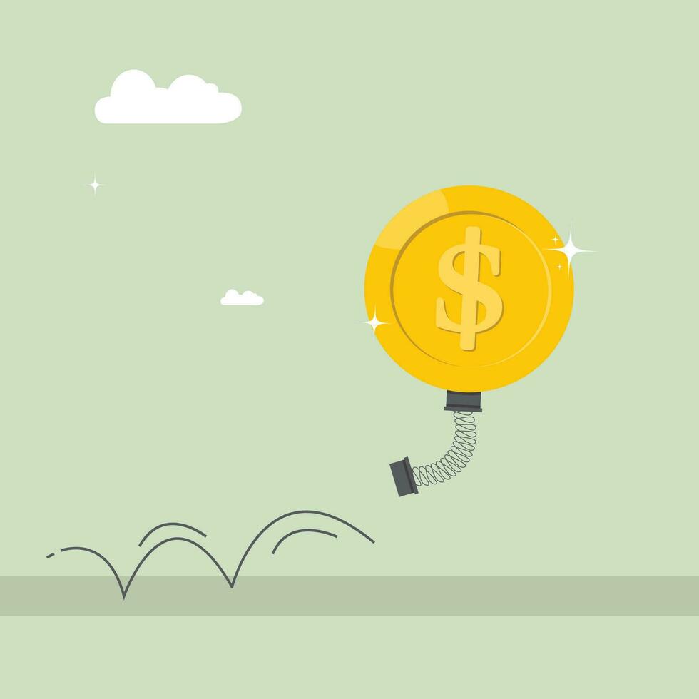 Jumping dollar, price rebound, dollar rising up concept, dollar bounce flat vector illustration