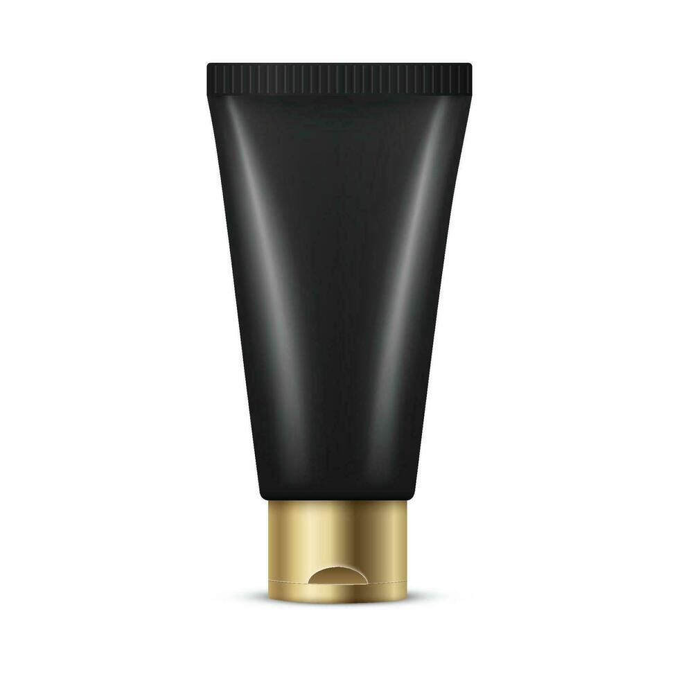 Vector black cream tube plastic lotion package blank mockup acne cleanser facial wash realistic template