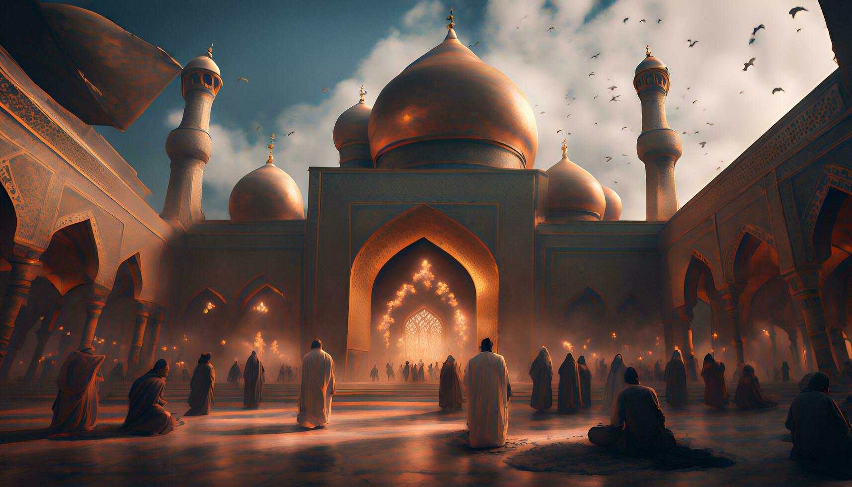 Beautiful mosque and ramadan islamic culture, AI generated photo