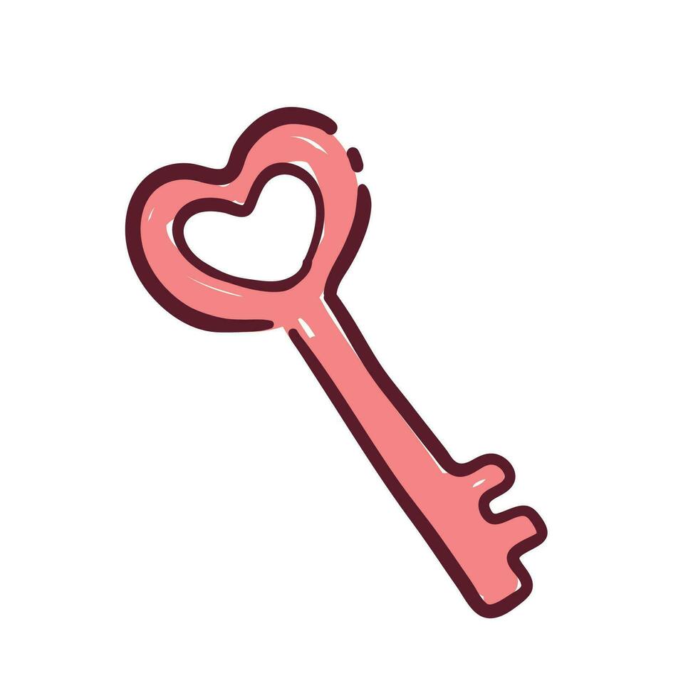 Vector door key with heart shaped keyholder hand drawn outline doodle icon