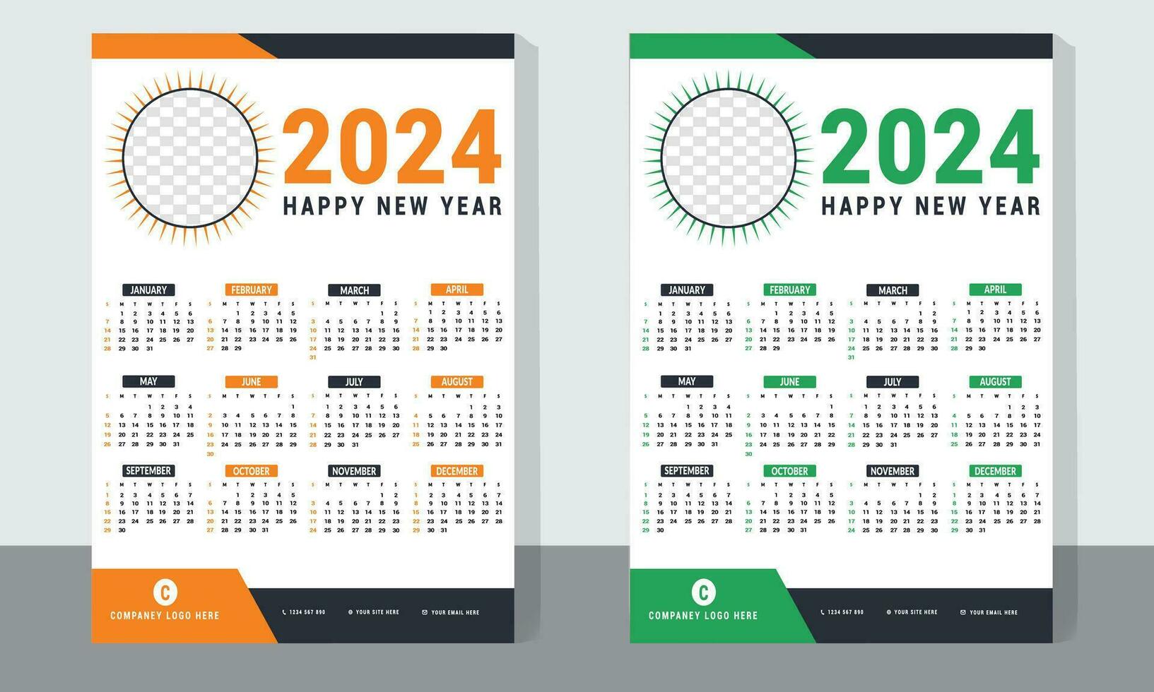 calendar 2024 week start Sunday corporate design planner template. 12 months one page calendar Set of 2024 vector