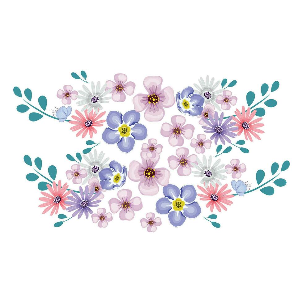 Vector 2d flowers bouquet illustration set