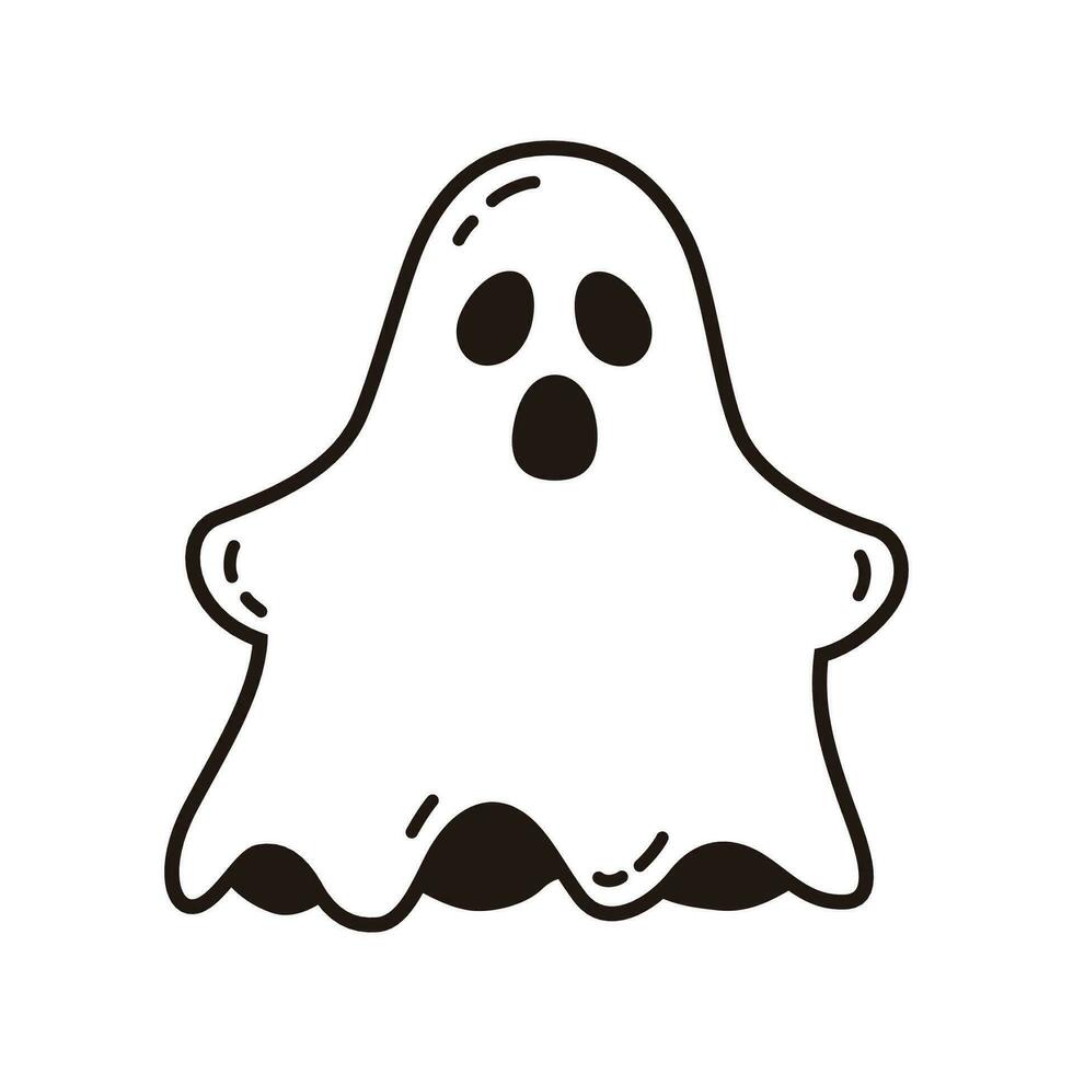 Vector drawing of a ghost with a black outline and the word ghost on it