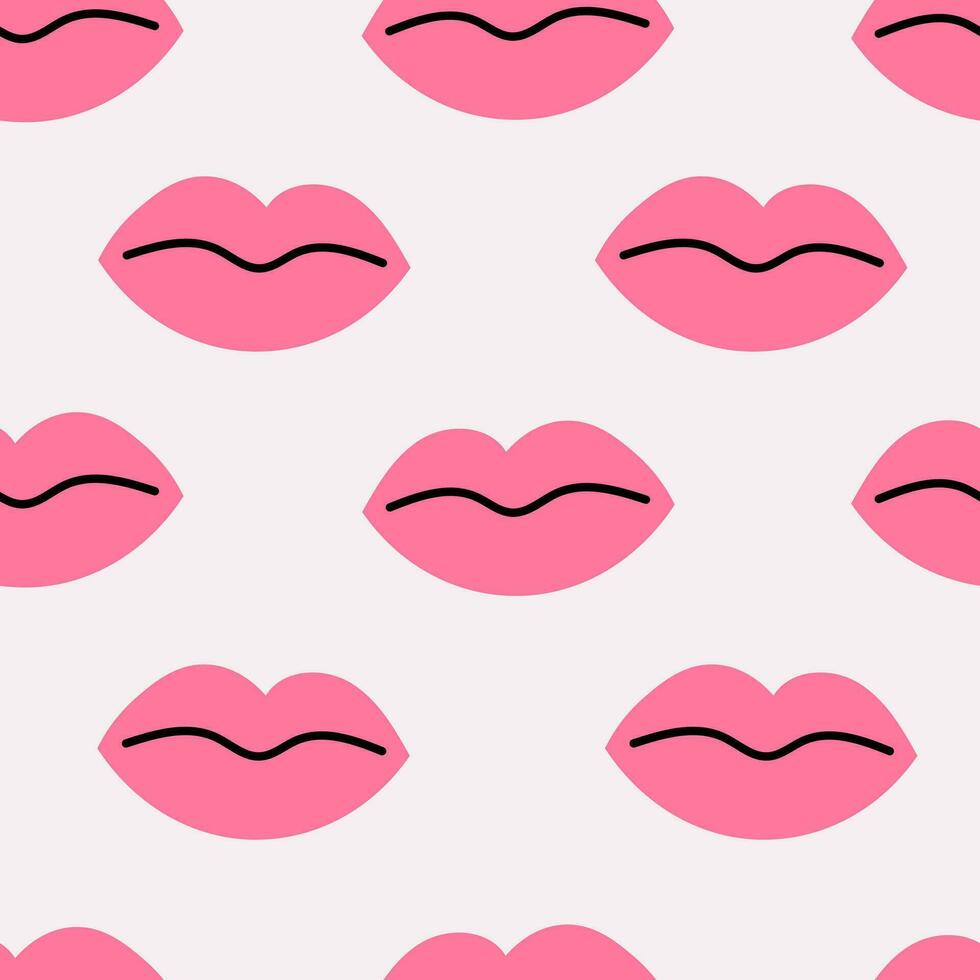 Pink lips vector seamless pattern