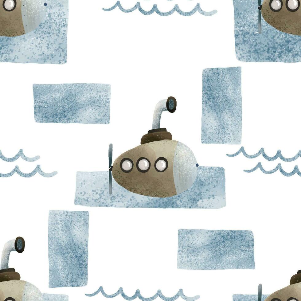 Underwater submarine seamless pattern. Adventure background vector