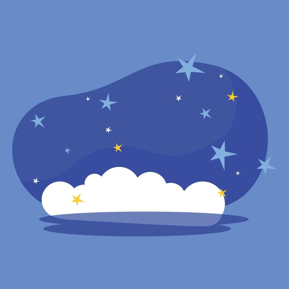 Vector fluffy clouds night scene with stars