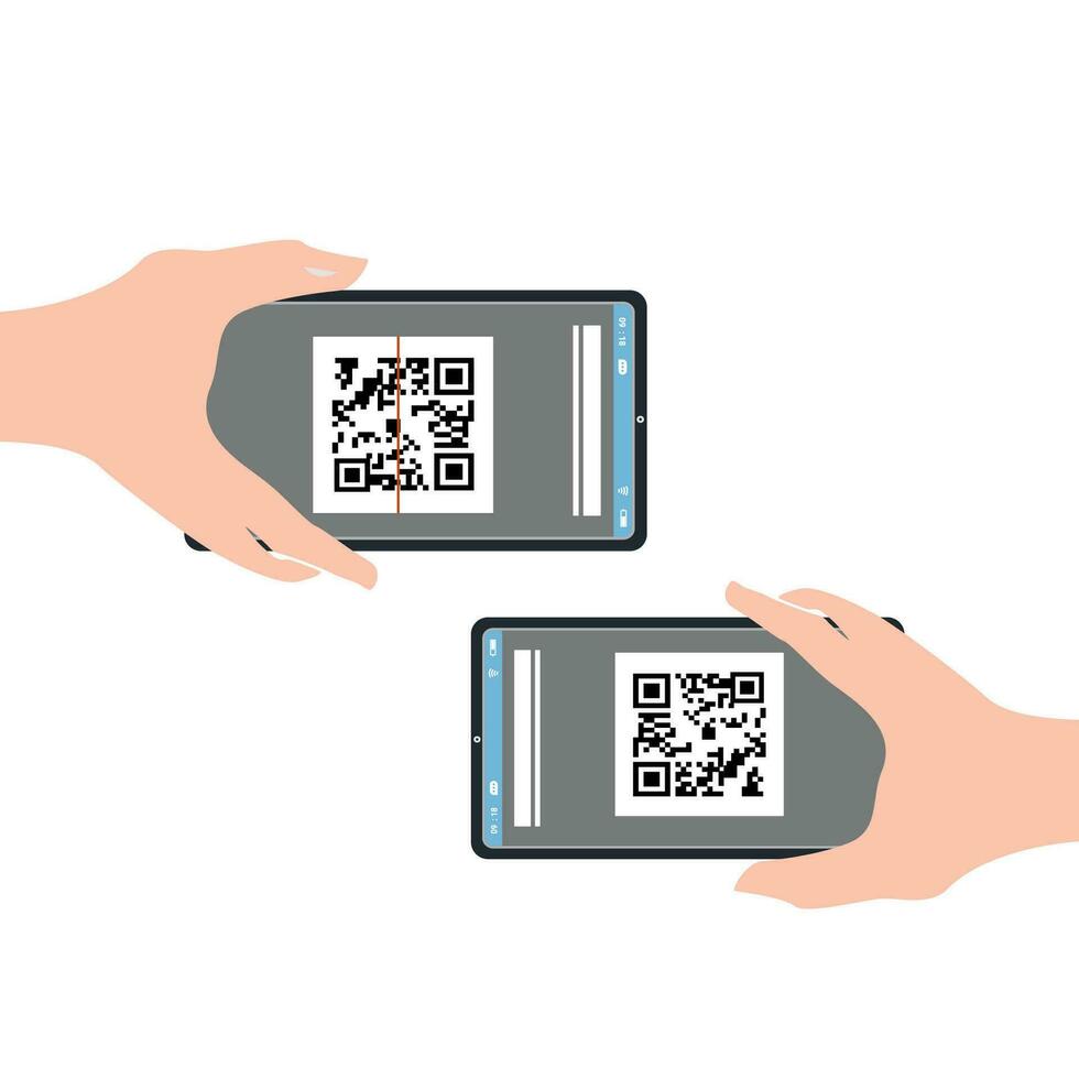 Scanning barcode or contactless payment with mobile phone via QR code scanning app graphic design vector