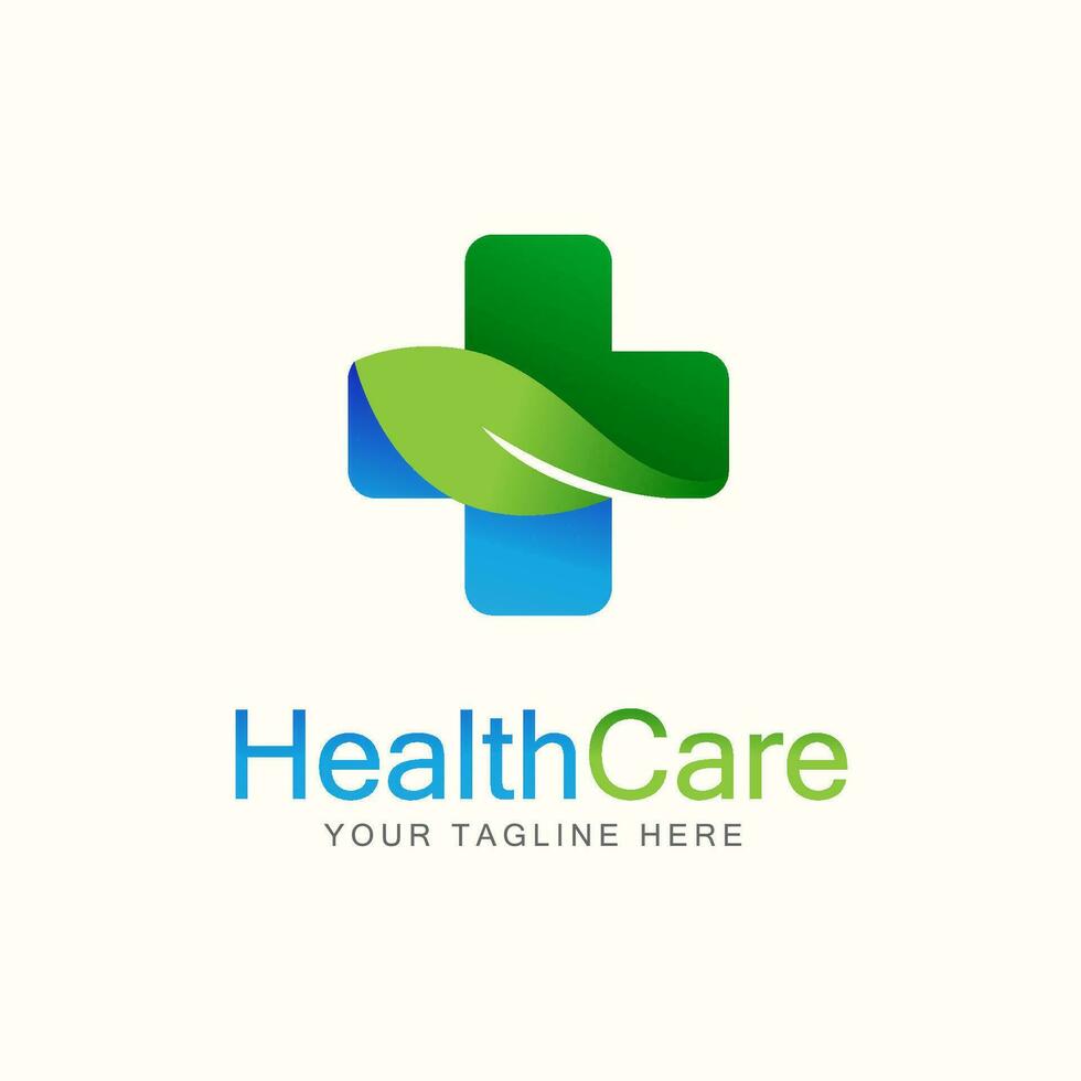 médico logo salud cuidado médico hoja orgánico verde nutrición hojas. cuidado de la salud y farmacia logo diseño y icono modelo vector