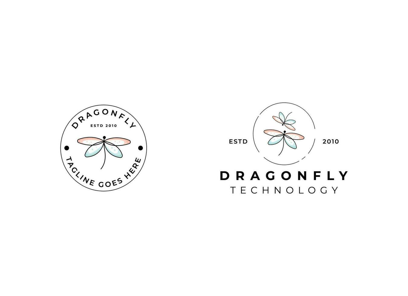 Simple and minimalist dragonfly logo design. Outline dragonfly logo vector