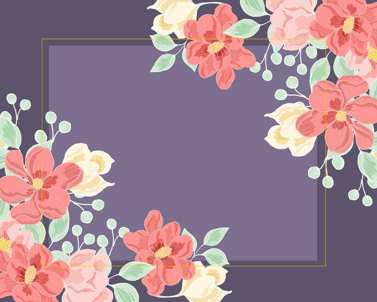 mano dibujado magnolia flor frontera vector