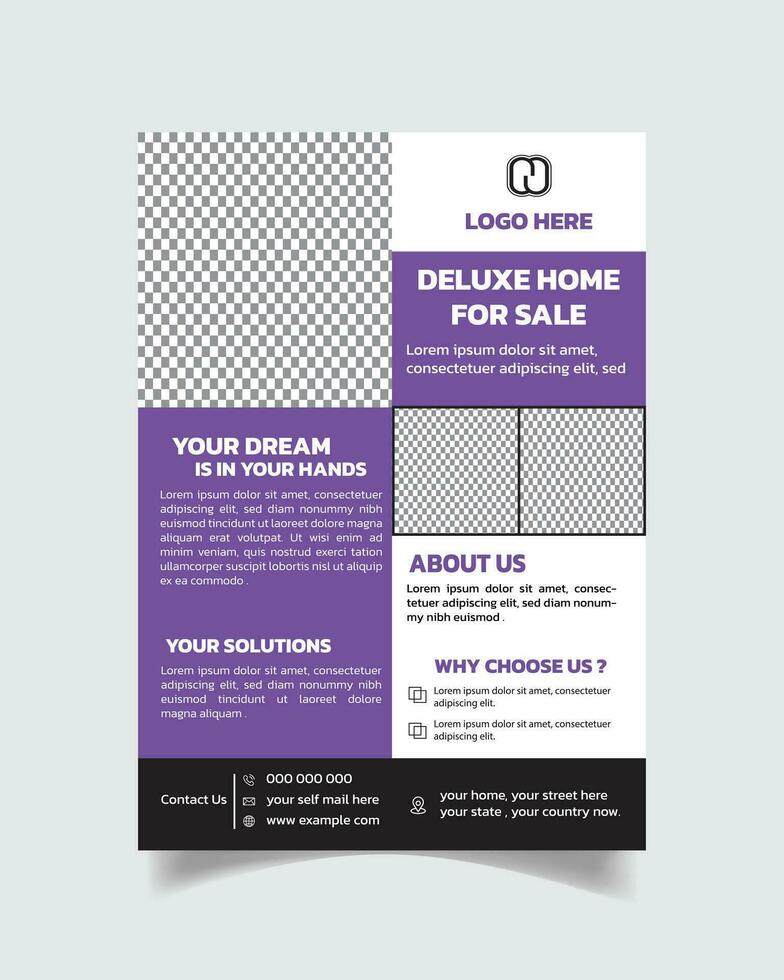 Real estate modern flyer design template, property sale leaflet vector file A4 size