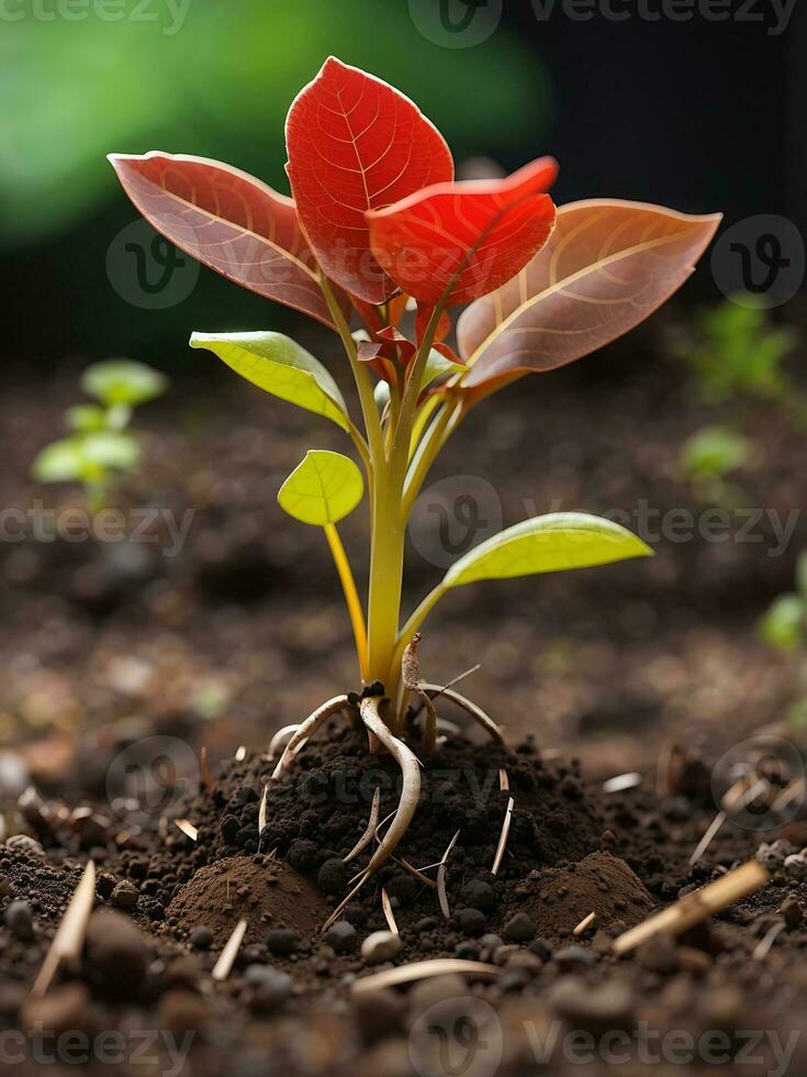 planta crecimiento en el suelo generativo ai foto