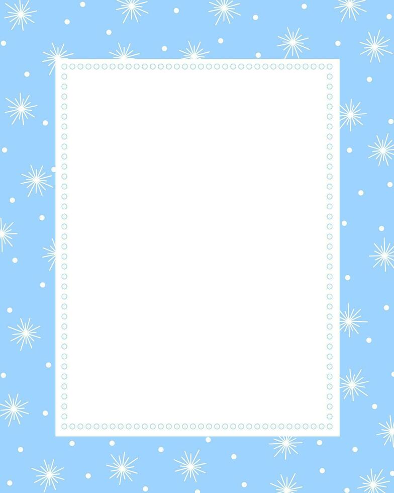 bala diario blanco imprimible página, invierno Días festivos tarjeta modelo cubrir diseño decorado con contorno imagen estrellas y copos de nieve, rectangular marco para Navidad, nuevo año invitaciones, tarjetas vector