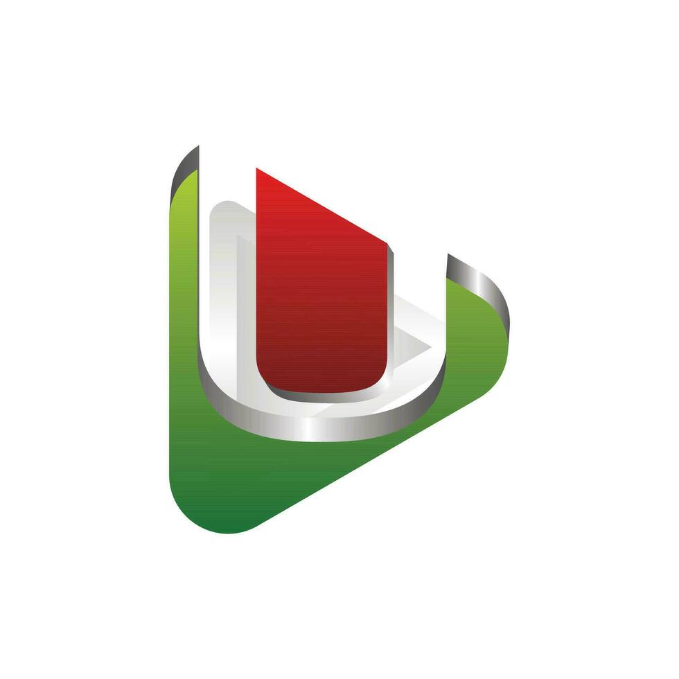 letter U Media play logo design template, letter U logo design 3d style, suitable for your company vector
