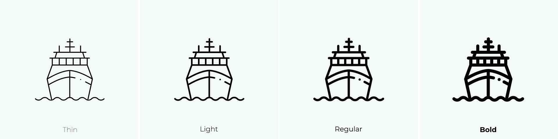 Embarcacion icono. delgado, luz, regular y negrita estilo diseño aislado en blanco antecedentes vector