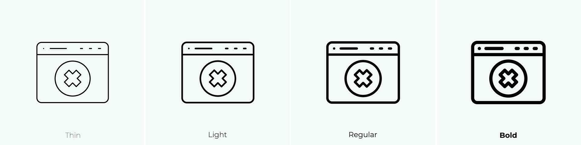 reject icon. Thin, Light, Regular And Bold style design isolated on white background vector