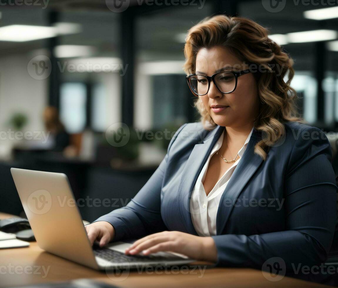 Plus size women business worker in office. Lady manager in business suit  full length. AI generative 33878065 Stock Photo at Vecteezy