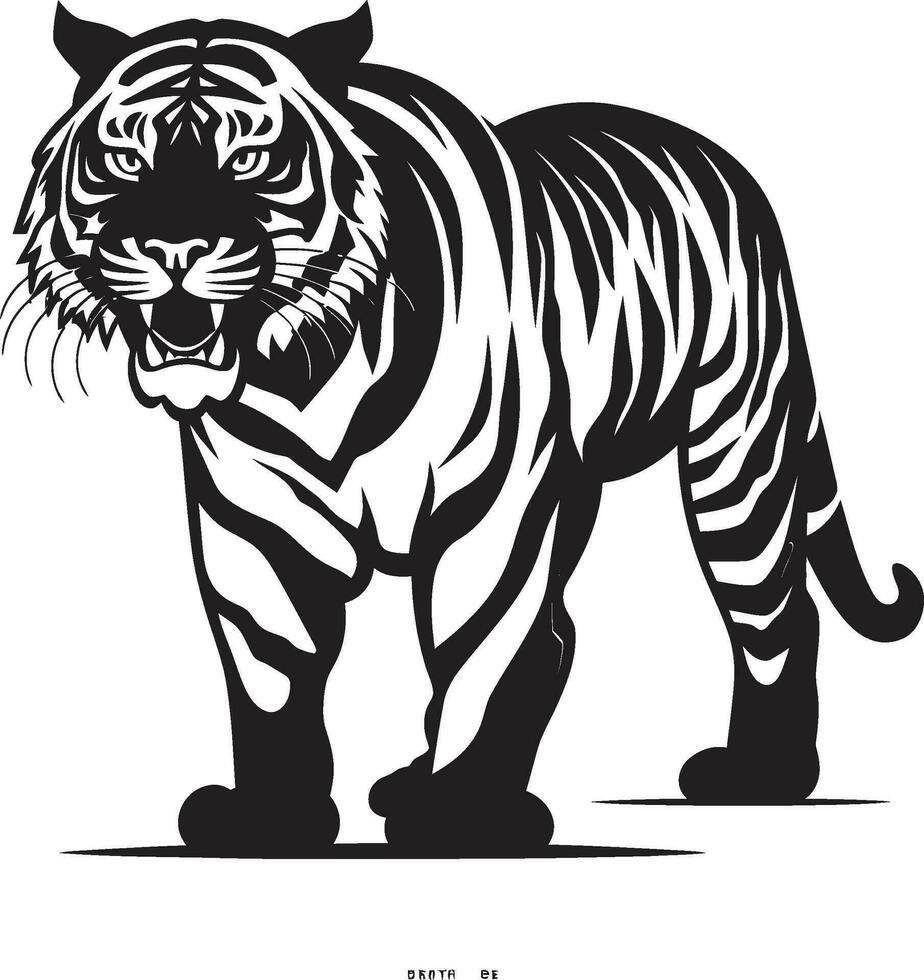 Monochrome Tiger Face Vector Intensity Vintage Tractor Vector Art in Black