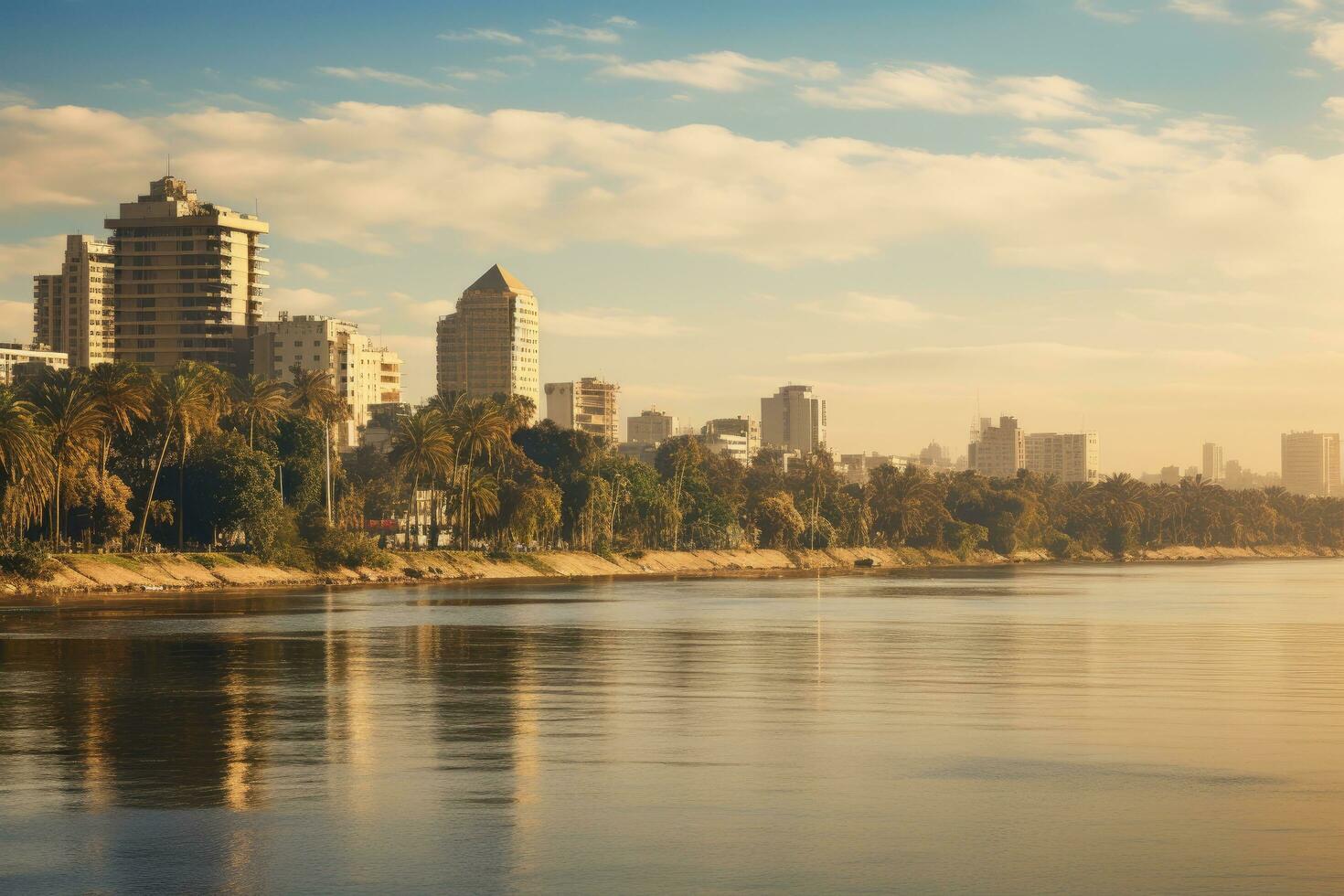 View of the Nile river in Luxor, Egypt, Africa, Panorama on Cairo, seafront of Nile River, AI Generated photo