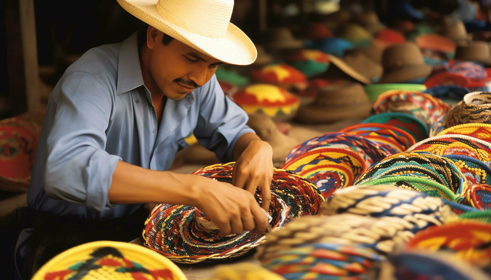 un hombre en un sombrero trabajando en un sombrero ai generado foto